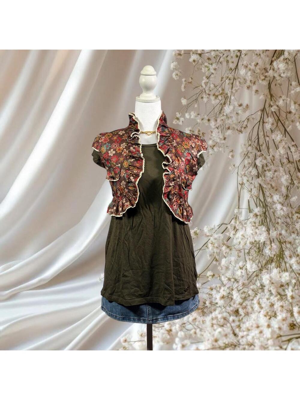 ZIZIBEH FLORAL RUFFLE SHRUG BOLERO